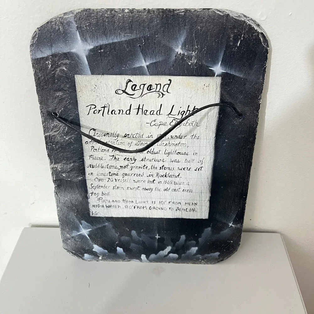 Leigh Clement Portland Head Light Slate Art Maine Lighthouse  Black Hand Painted